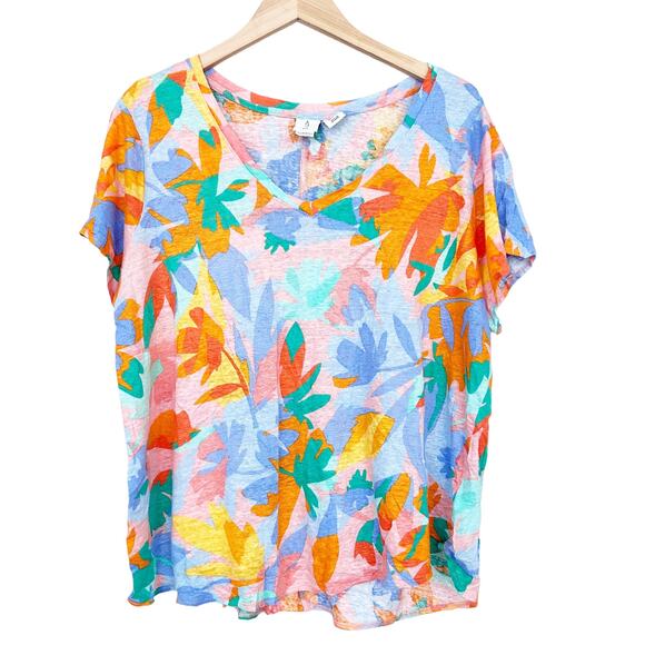 Joie 100% Linen Floral T Shirt Sz 2X - Picture 4 of 4